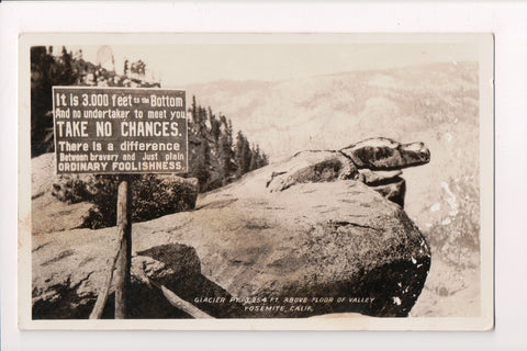 CA, Yosemite - Glacier Point and sign, 3,254 ft above valley - RPPC - B17145
