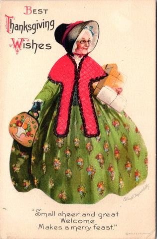 Thanksgiving - Best Thanksgiving Wishes - old lady - Ellen Clapsaddle - CP0156