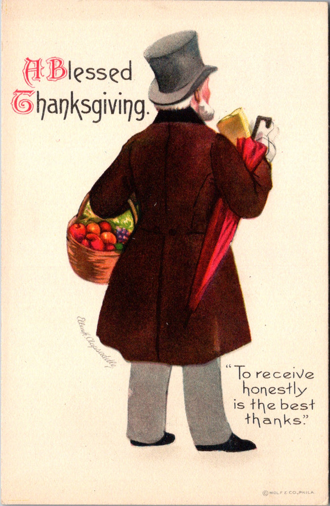 Thanksgiving - A Blessed Thanksgiving - Clapsaddle signed - CP0157