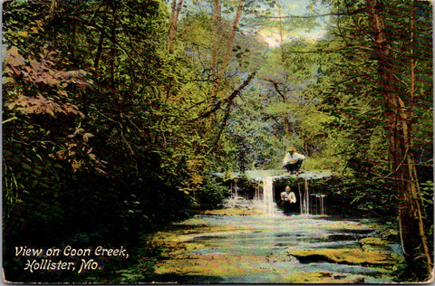 MO, Hollister - Coon Creek, man above and below overflow - 1918 pc - CP0435