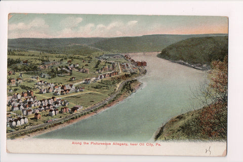 PA, Oil City - Bird Eye along Allegany including buildings - CP0557