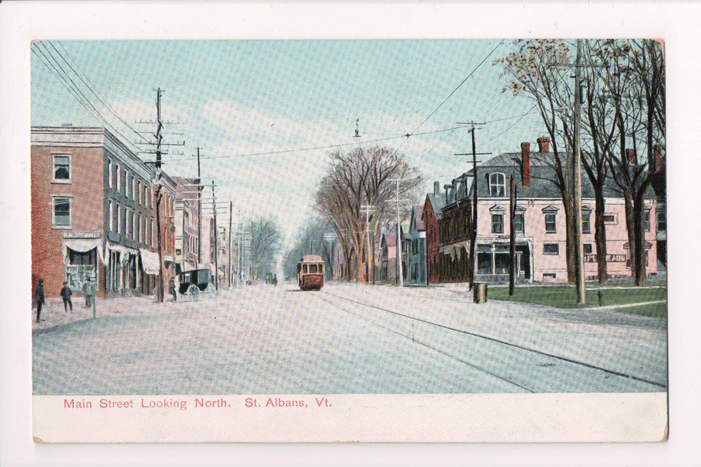 VT, St Albans - Main St Looking north w/street car - @1907 postcard - cr0067
