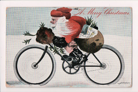 Xmas postcard - Christmas - Santa on bike in snow - CR0086
