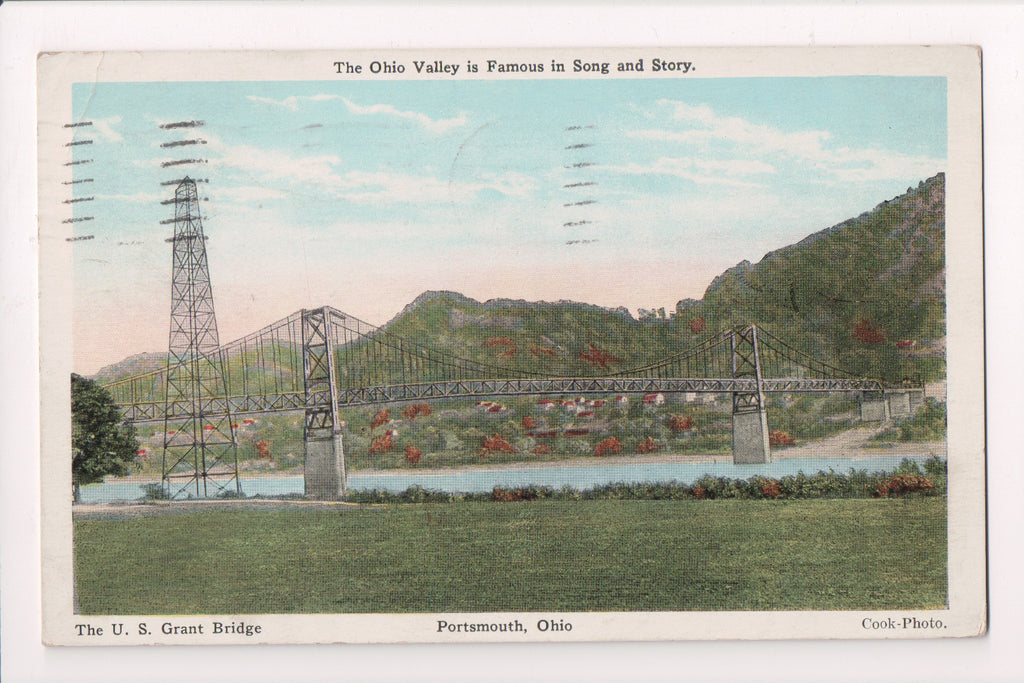 OH, PORTSMOUTH - U S GRANT BRIDGE - @1928 H A Lorberg postcard - cr0538