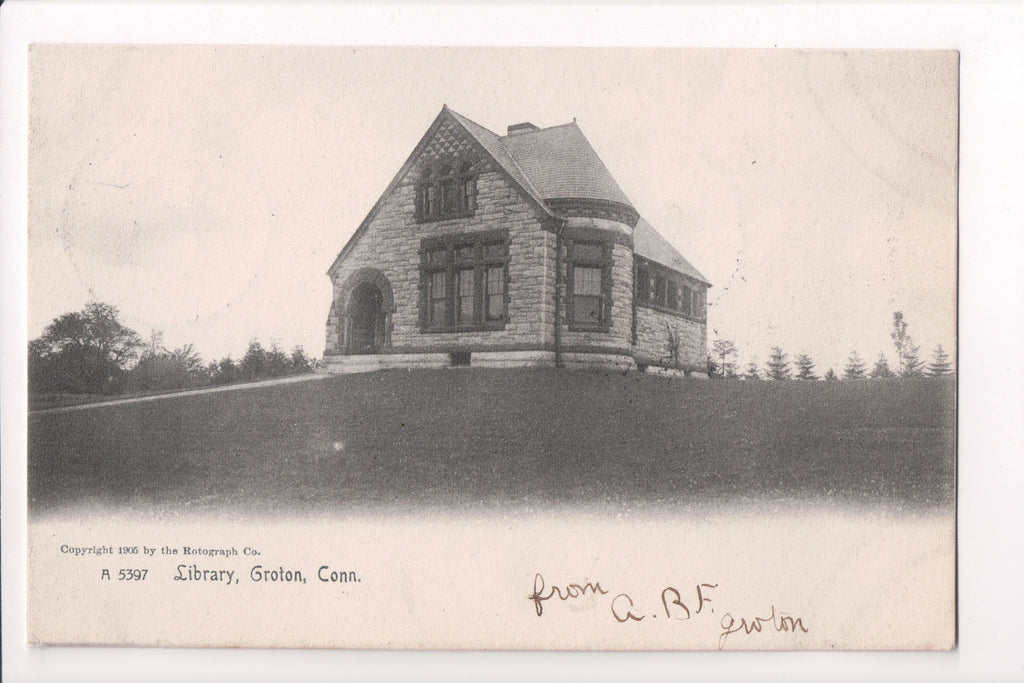 CT, Groton - Library on hill, Rotograph postcard - A12073
