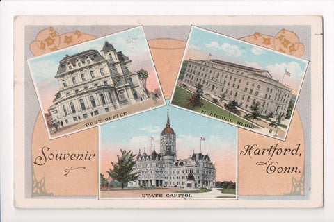 CT, HARTFORD - Souvenir postcard with 3 views - Morris Berman - S01759