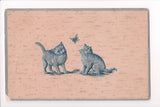 Animal - Cat or cats postcard - blue, silver with butterfly - A06757