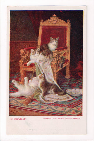 Animal - Cat or cats postcard - IN MISCHIEF kittens, ornate chair - A06773