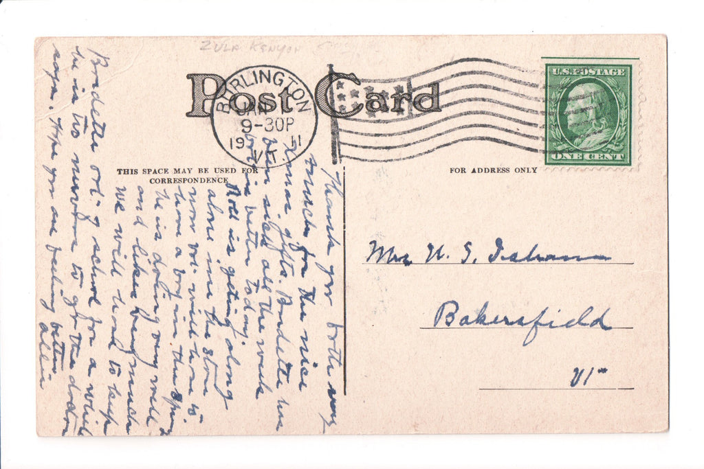pm FLAG KILLER - VT, Burlington - 1911 cancel - A06779