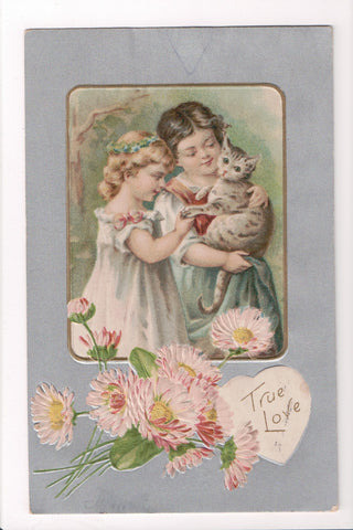 Animal - Cat or cats postcard - kids holding a kitten - Winsch back - A06785