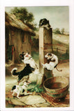 Animal - Cat or cats postcard - dogs trying to get cat on pole - A06786