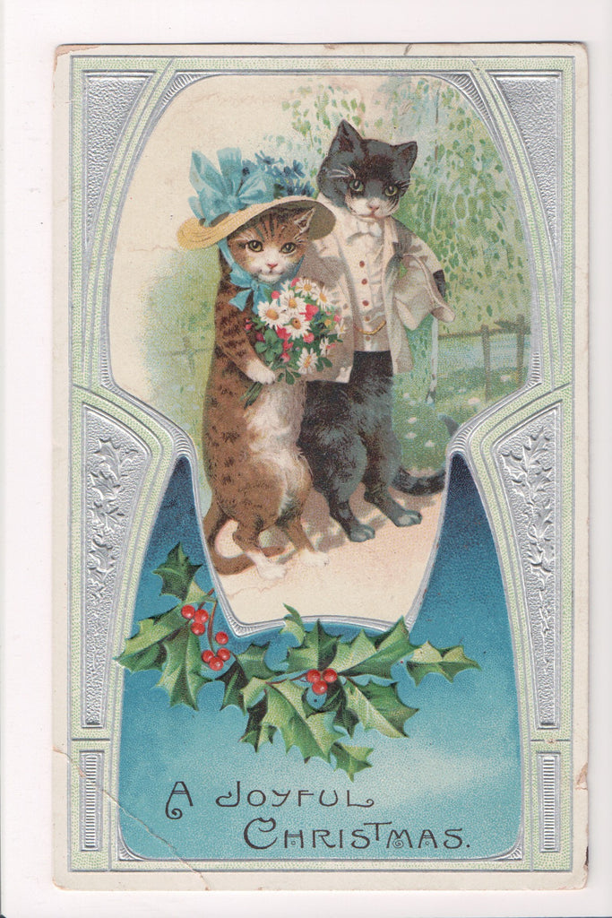 Animal - Cat or cats postcard - Anthromorphic, top coat, hat etc - C17078
