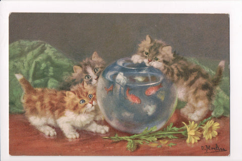 Animal - Cat or cats postcard - kittens with a goldfish bowl - SH7285