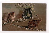 Animal - Cat or cats postcard - 2 tiger kittens with some pussy willows - SH7380