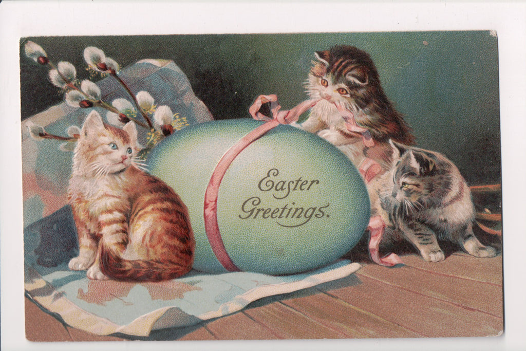 Animal - Cat or cats postcard - Easter Egg with kittens, pussywillows - SL2647