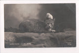 Animal - Cat or cats postcard - chick sitting on head - Rotograph RPPC - 400105