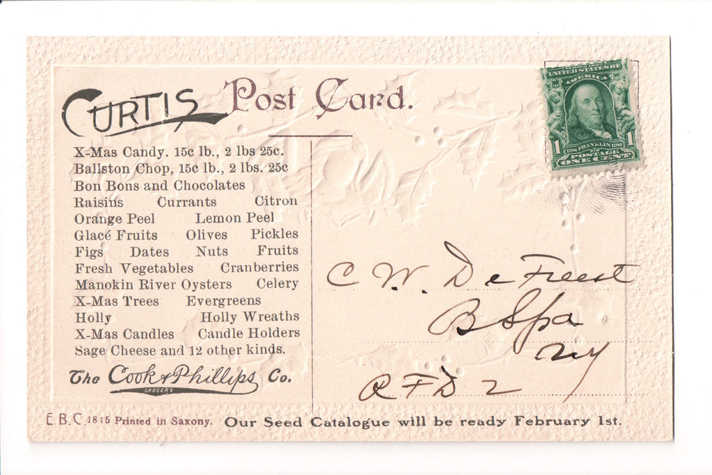 Advertisement postcard - COOK and PHILLIPS CO - Candy, Seeds - G03319