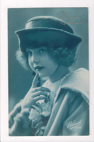 People - Female postcard - Cyanotype - RPPC - Young lady - Bleuet - 500853