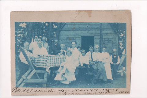 Cyanotype Real Photo Postcard of a family grouping - @1906 RPPC - Q-0169