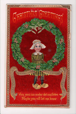 Xmas - Dutch Girl in Wreath under mistletoe - Serie #7154 - D04175