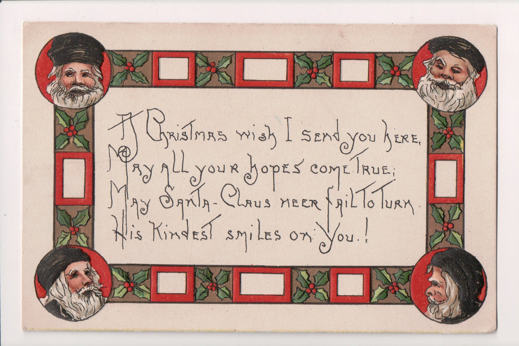 Xmas postcard - Christmas - Santas in Black on 4 corners - D04205