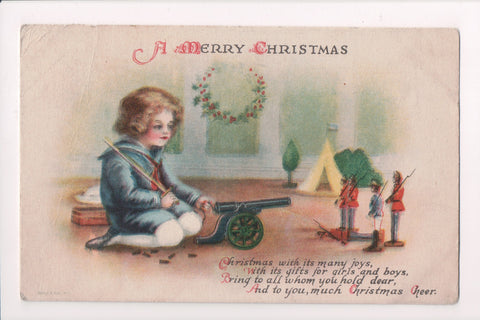 Xmas - A Merry Christmas - boy, canon, soldiers - Clapsaddle? - D04347