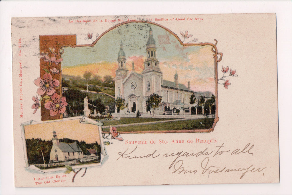 Canada - Ste Anne de Beaupre - old, new church - 1905 postcard - D05270