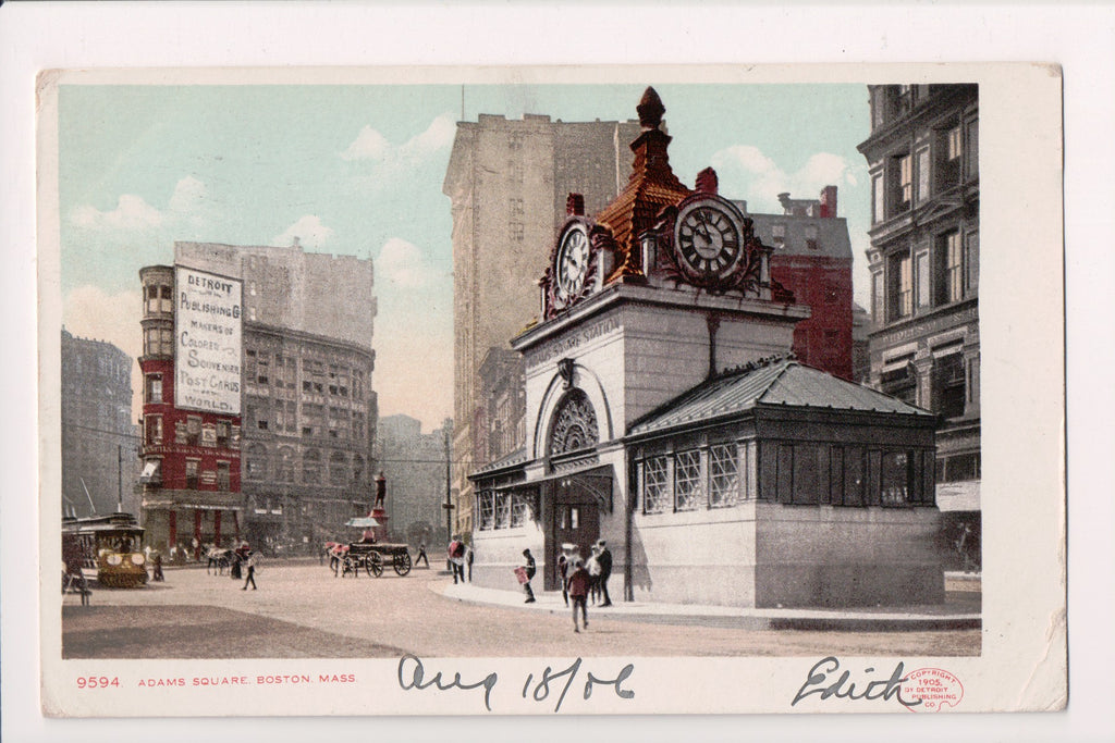 MA, Boston - Adams Square, station entrance, Detroit Publ Co sign - D07207