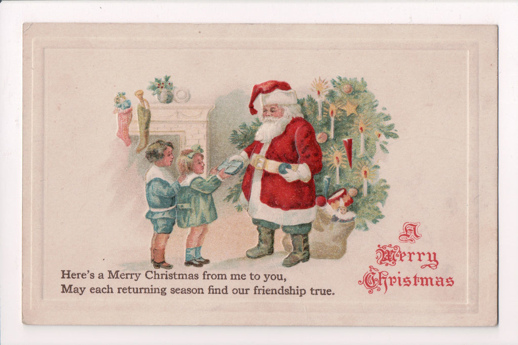 Xmas - Santa handing gift to little girl in her home - D08044