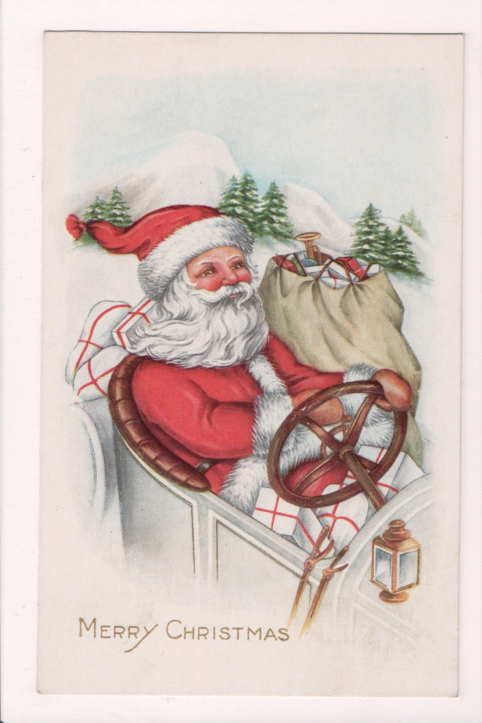 Xmas postcard - Christmas - Santa Driving Convertible - D08045