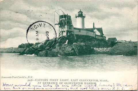 MA, East Gloucester - EASTERN POINT LIGHT, Lighthouse - 1905 postcard - D08226