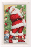 Xmas - Santa lighting candles on christmas tree - @1932 postcard - D08285