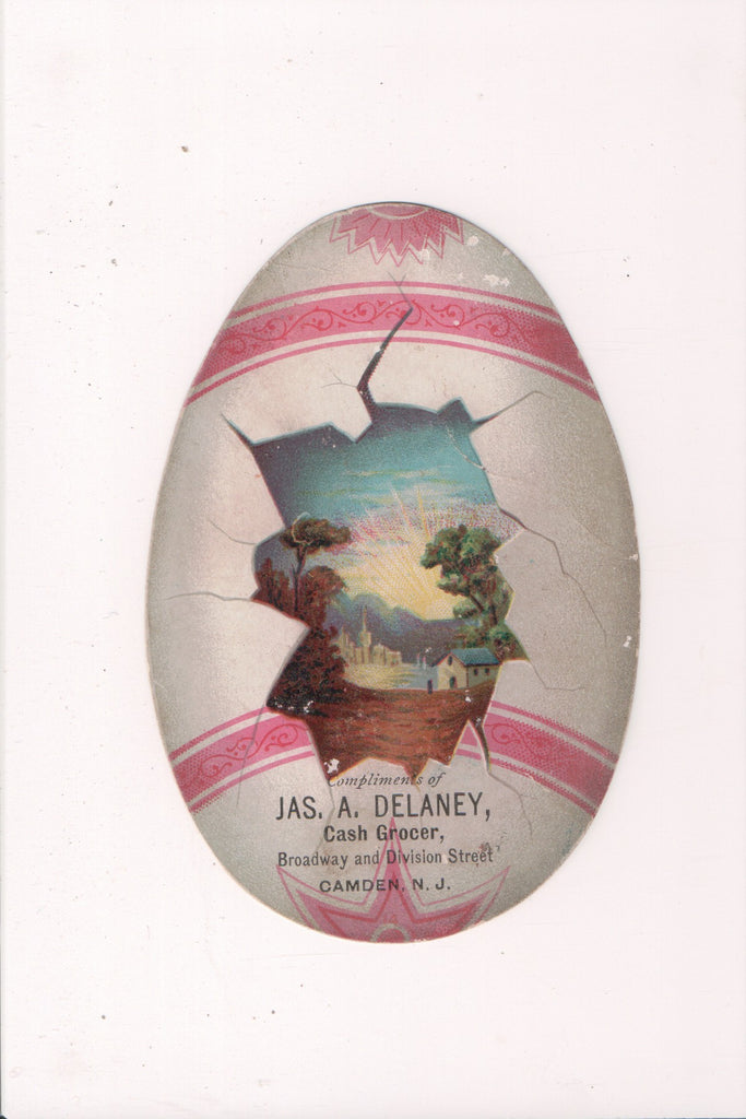 NJ, CAMDEN - Egg Shape Jas A Delaney Grocer - trade card - D17461