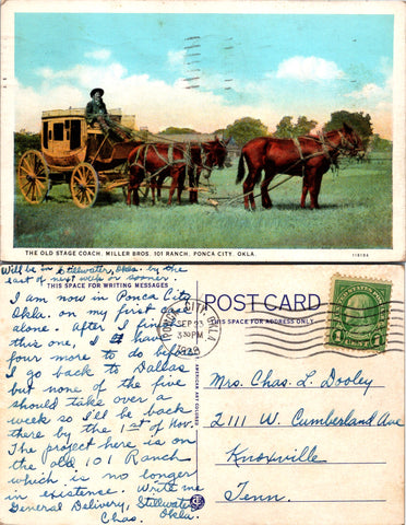 OK, Ponca City - Miller Bros - Old Stage Coach - 1938 postcard - D18016