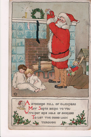 Xmas postcard - Christmas - Santa with sleeping kids - D18018
