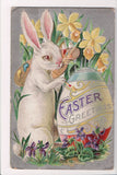 Easter postcard - Large humanized rabbit painting on an egg - D18022