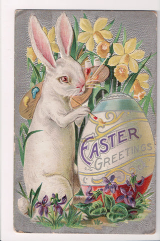 Easter postcard - Large humanized rabbit painting on an egg - D18022