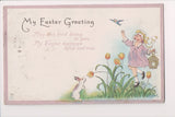 Easter - Girl, bird out of cage, bunny, Light Purple Edges - D18033