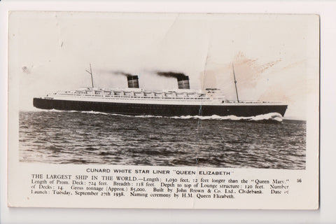 Ship Postcard - QUEEN ELIZABETH, H M - Cunard White Star Liner - RPPC - DG0026