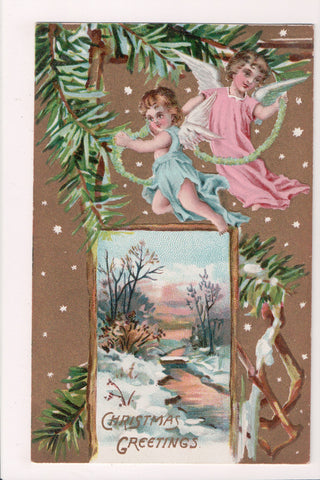 Xmas postcard - Christmas - Angels in pink and blue - E03083