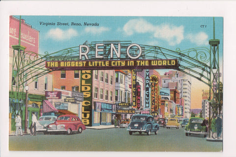 NV, RENO - Virginia Street - signs - metal arch postcard - E04088