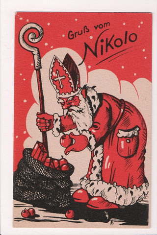 Xmas postcard - Gruss vom Nikolo - St Nick filling bag - E05064