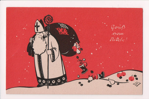 Xmas postcard - Gruss vom Nikolo - Black Bag w/hole - E05065