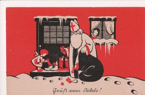 Xmas postcard - Gruss vom Nikolo - St Nick, black bag - E05069