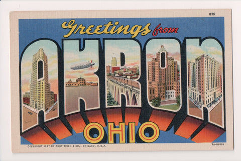 OH, Akron - Large Letter greetings - Curt Teich - E05179