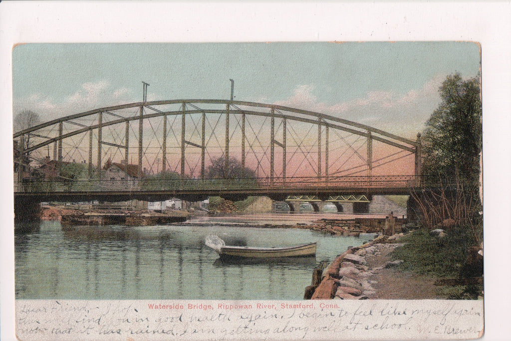 CT, STAMFORD  - Waterside Bridge, buildings postcard - E09015