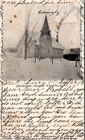 VT, WESTVILLE - Methodist Church, in snow - 1908 postcard - E09071