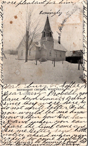 VT, Westville - Methodist Church, in snow - 1908 postcard - E09071