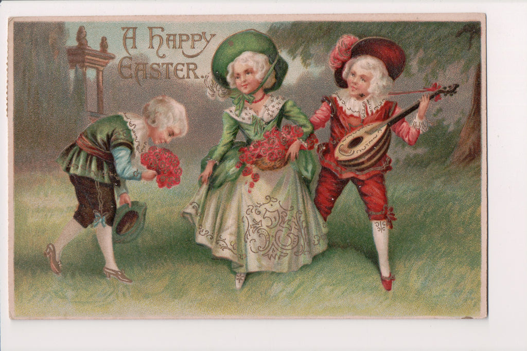 Easter - Colonial Dressed white haired, musical instrument - E09089