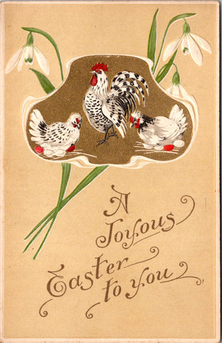 Easter - black and white rooster and hens - nr 3850 postcard - E09090